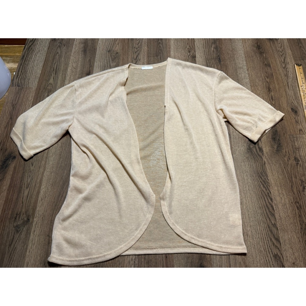 Yekaty Cardigan Sweater Womens Large Tan Adult Open Front Short Sleeve Excellent